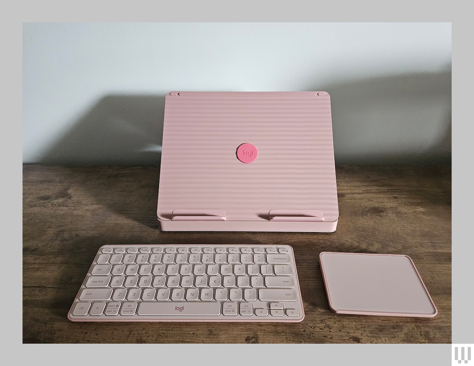 Front view of folding laptop stand keyboard and touchpad