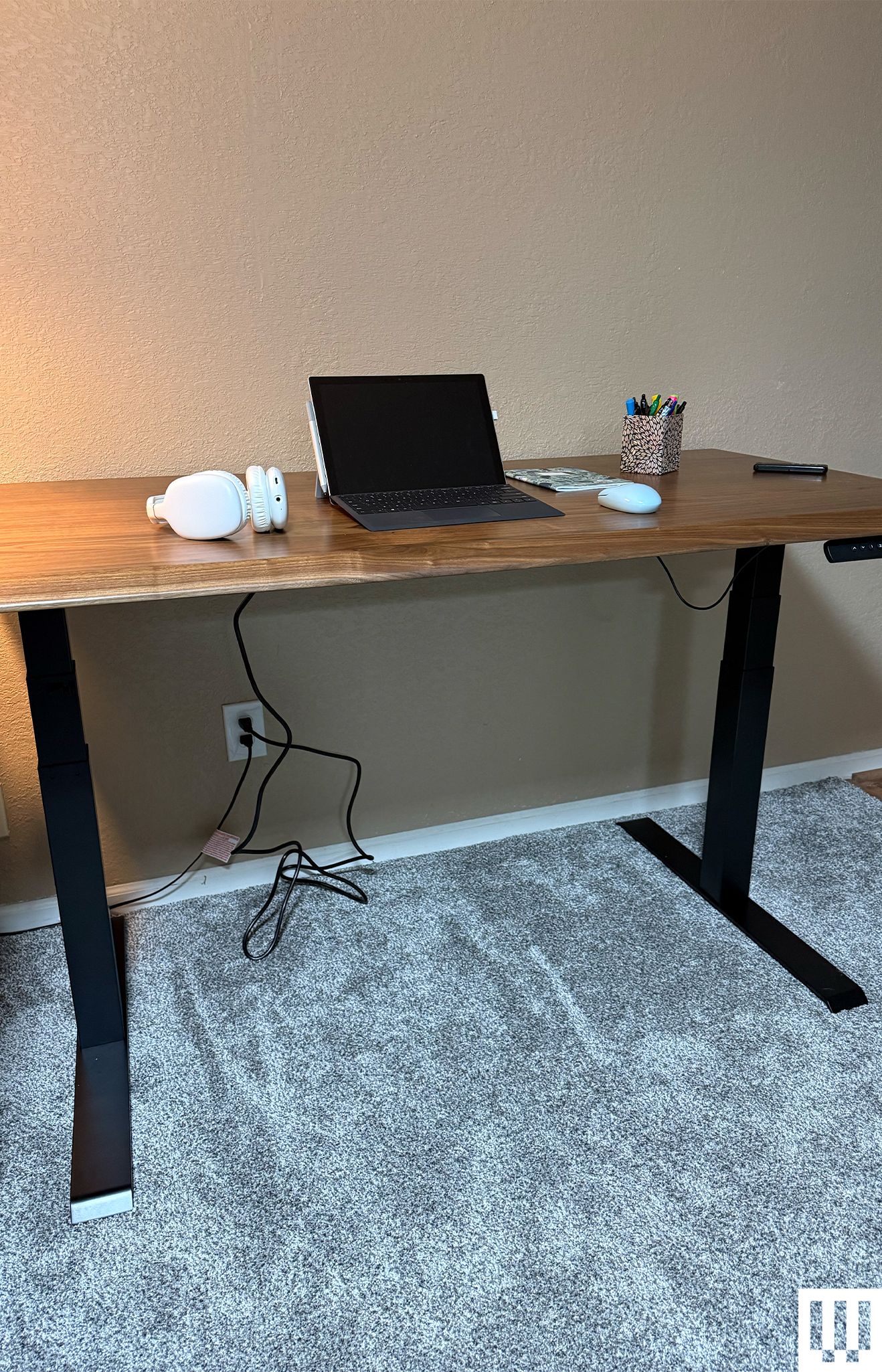 Image may contain Desk Furniture Table Computer Electronics Laptop Pc and Standing Desk